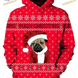 Ugly Pug Xmas 3D Hoodie, Funny Christmas Gift Ideas