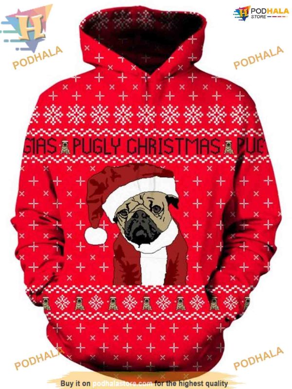 Ugly Pug Xmas 3D Hoodie, Funny Christmas Gift Ideas