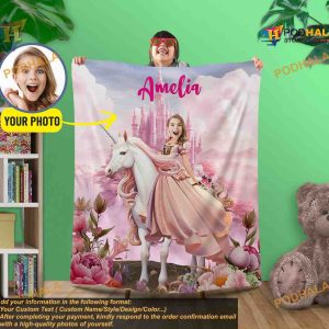 Unicorn Princess Photo Blanket, Personalized Name Unicorn Blanket