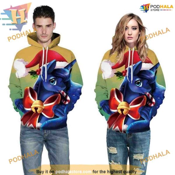 Unicorn Santa Cartoon 3D Christmas Hoodie, Creative Christmas Gift