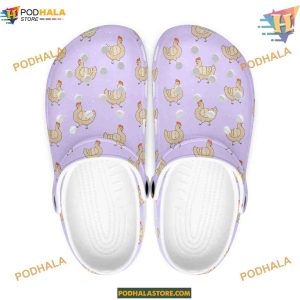 Unisex Chicken Crocs Clogs, Purple Chickens, Garden-Friendly Slippers