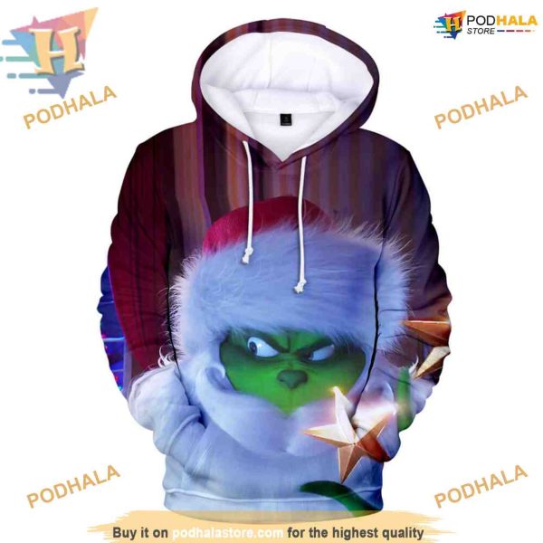 Unisex Grinch Fur Hoodie, 3D Print Pullover, Creative Christmas Gifts