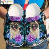 Valentine's Purple Roses Pug Flowers & Butterflies, Humorous Crocs