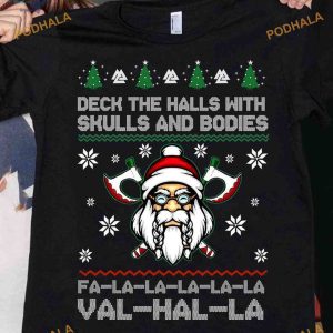 Valhala Xmas Skulls Shirt, Norse Mythology Inspired Matching Family Xmas Shirt
