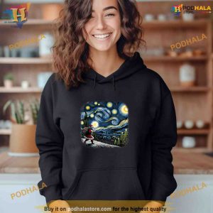 Van Gogh Starry Night Santa Christmas Winter Snowy Night Shirt Hoodie