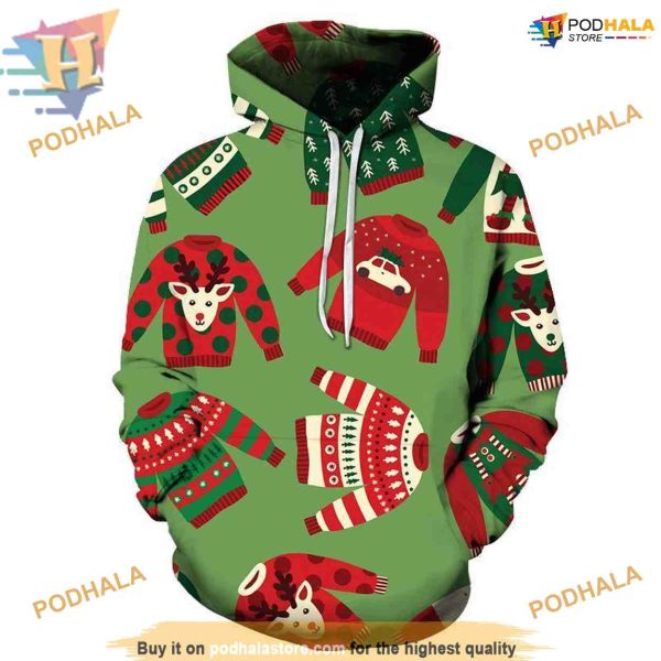 Vibrant Green Christmas 3D Hoodie, A Unique Festive Gift