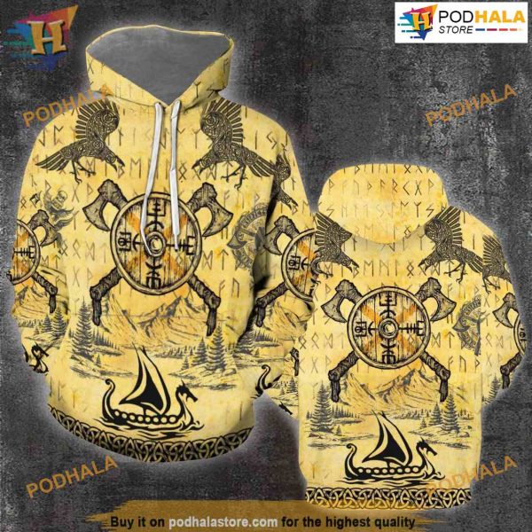 Viking Tattoo Thors Hammer All Over Printed 3D Hoodie Sweatshirt