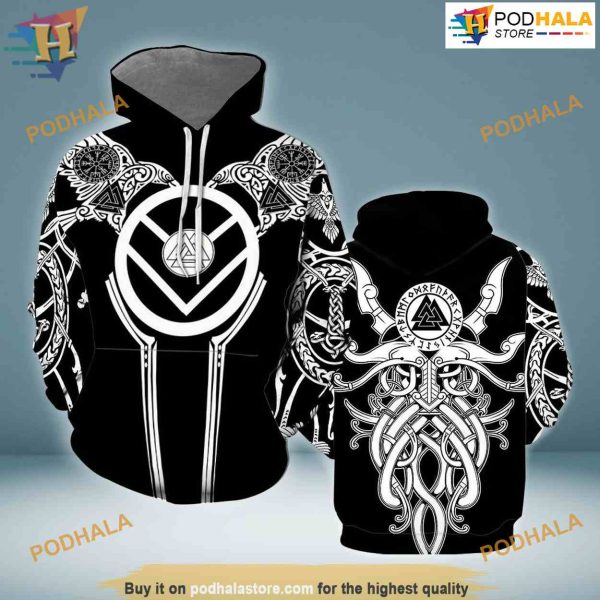 Viking Valknut And Strong Silver Raven All Over Printed 3D Hoodie