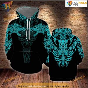 Viking Wolf Turquoise All Over Printed 3D Hoodie Sweatshirt