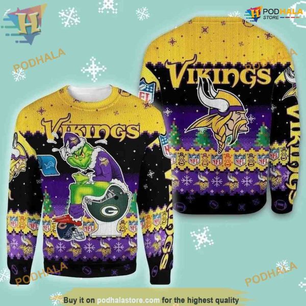 Vikings Football Meets the Grinch Ugly Christmas Sweater for Game Day Cheer