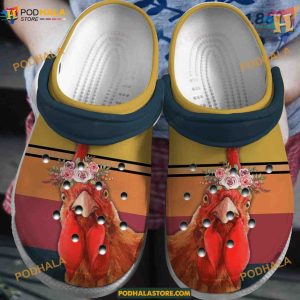 Vintage Chicken & Flower Crocs Classic Clogs, Trending Funny Gifts