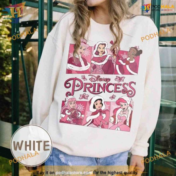 Vintage Disney Princess Pink Xmas Shirt, Family Christmas Shirt Ideas