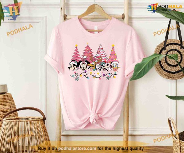 Vintage Mickey Friends Pink Xmas Shirt, Matching Family Xmas Shirt