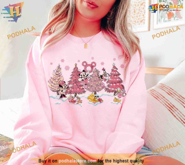 Vintage Mickey Pink Christmas Tree Shirt, Funny Christmas Shirt For Family