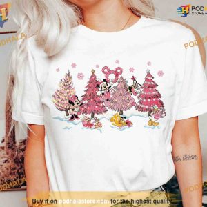Vintage Mickey Pink Christmas Tree Shirt Funny Christmas Shirt For Family 2