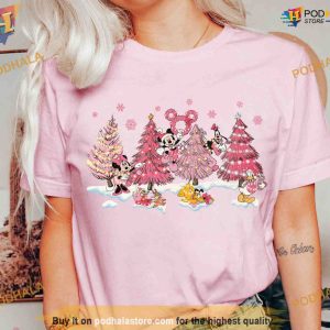 Vintage Mickey Pink Christmas Tree Shirt Funny Christmas Shirt For Family 3