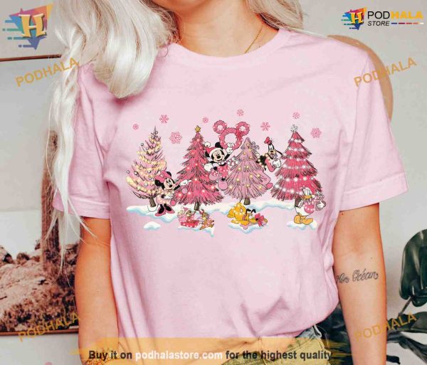 Vintage Mickey Pink Christmas Tree Shirt, Funny Christmas Shirt For Family