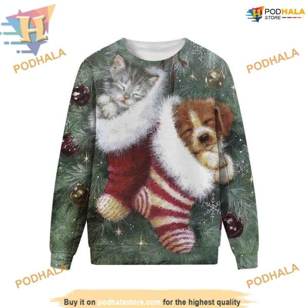 Warm Dog Cat Xmas Sweatshirt 3D Hoodie, Creative Christmas Gifts