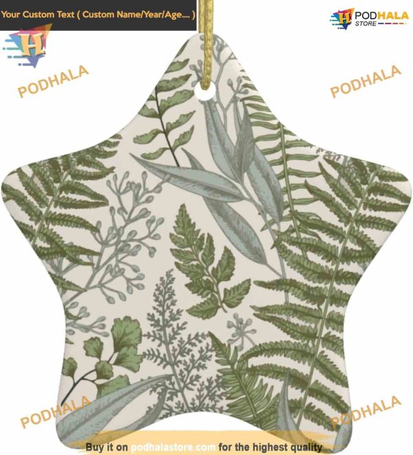 Watercolor Fern Leaves 2023, Personalized Family Christmas Ornaments