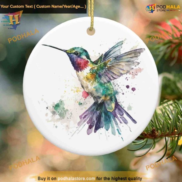 Watercolor Hummingbird 2023 Ornament, Personalized Family Ornaments