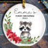 Watercolor Raccoon Baby's 1st Christmas Ornament 2023, Personalized Keepsake