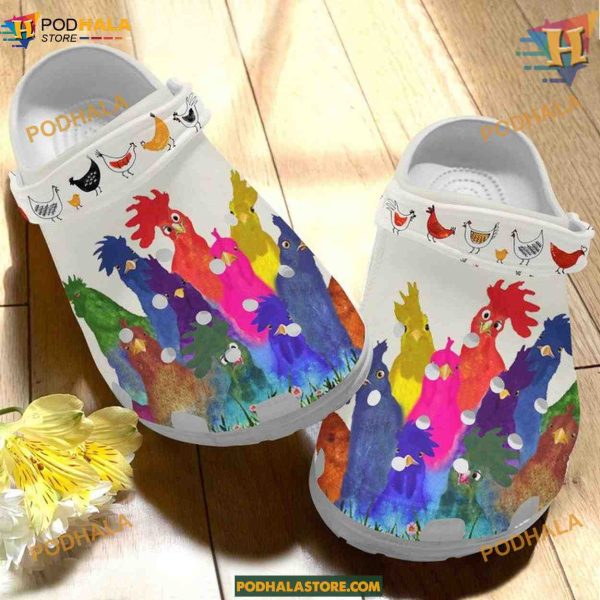Watercolor Rooster Chicken Crocs, Artistic Classic Clogs for Adults