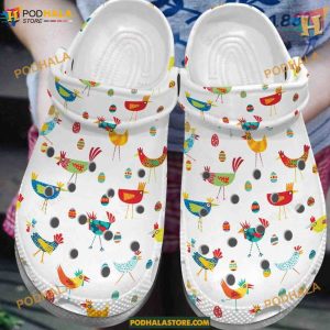 White Pattern Chicken White Sole Crocs, Trendy Footwear for All