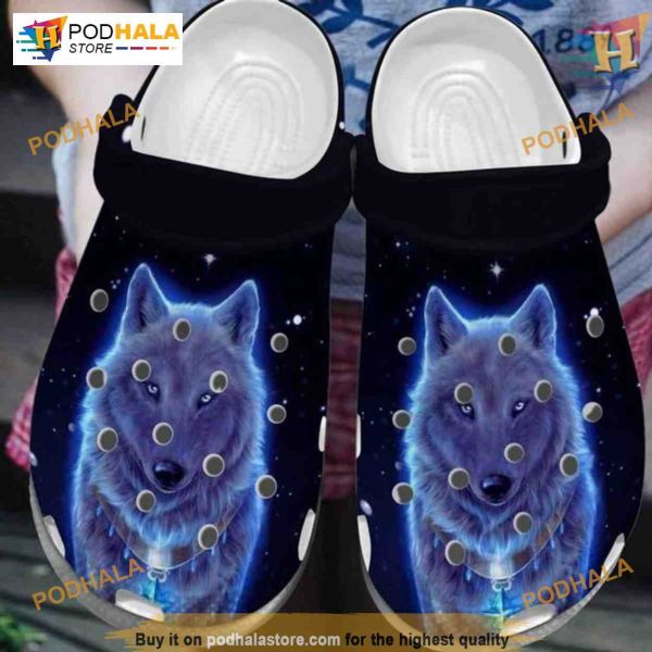White Wolf In The Dark Shoes Crocs, Wolf Galaxy Wolf Christmas Friend Gifts