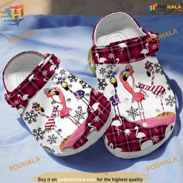Winter Flamingo Breast Cancer Awareness Crocs, Funny Christmas Gifts for Support