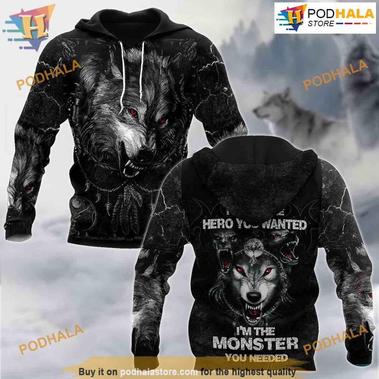 Wolf I Am Not Hero All Over Printed 3D Hoodie Sweatshirt Wolf I Am Not Hero All Over Printed 3D Hoodie Sweatshirt