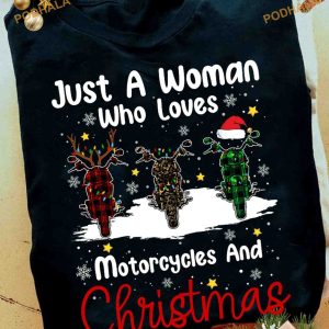 Woman Loves Motorcycles Xmas Shirt, Matching Family Xmas Shirt
