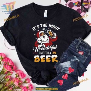 Wonderful Time for Beer Santa Christmas Shirt, Family Christmas Shirt Ideas