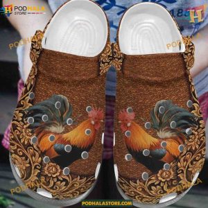 Wooden Chicken White Sole Crocs, Unique Artistic Crocs for Nature Lovers