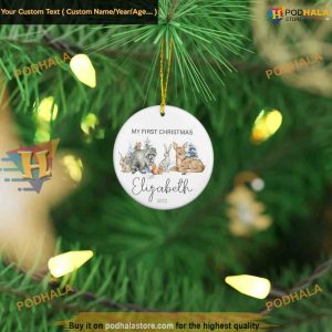 Woodland Animal First Christmas Ornament, Personalized Kid's Decor