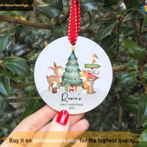 Woodland Animals First Christmas Ornament, Baby's 1st Holiday Bauble