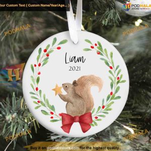 Woodland Squirrel Personalized Ornament, Nature-Inspired Xmas Decor