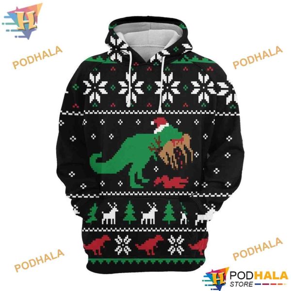 Xmas T Rex Pattern Black Funny Christmas Hoodie Shirt Sweatshirt