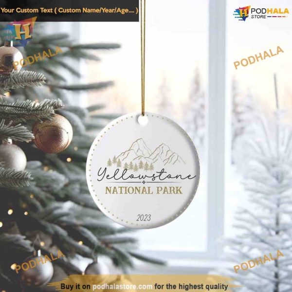 Yellowstone Retro Mountains Ornament, Family Christmas Tree Ornaments