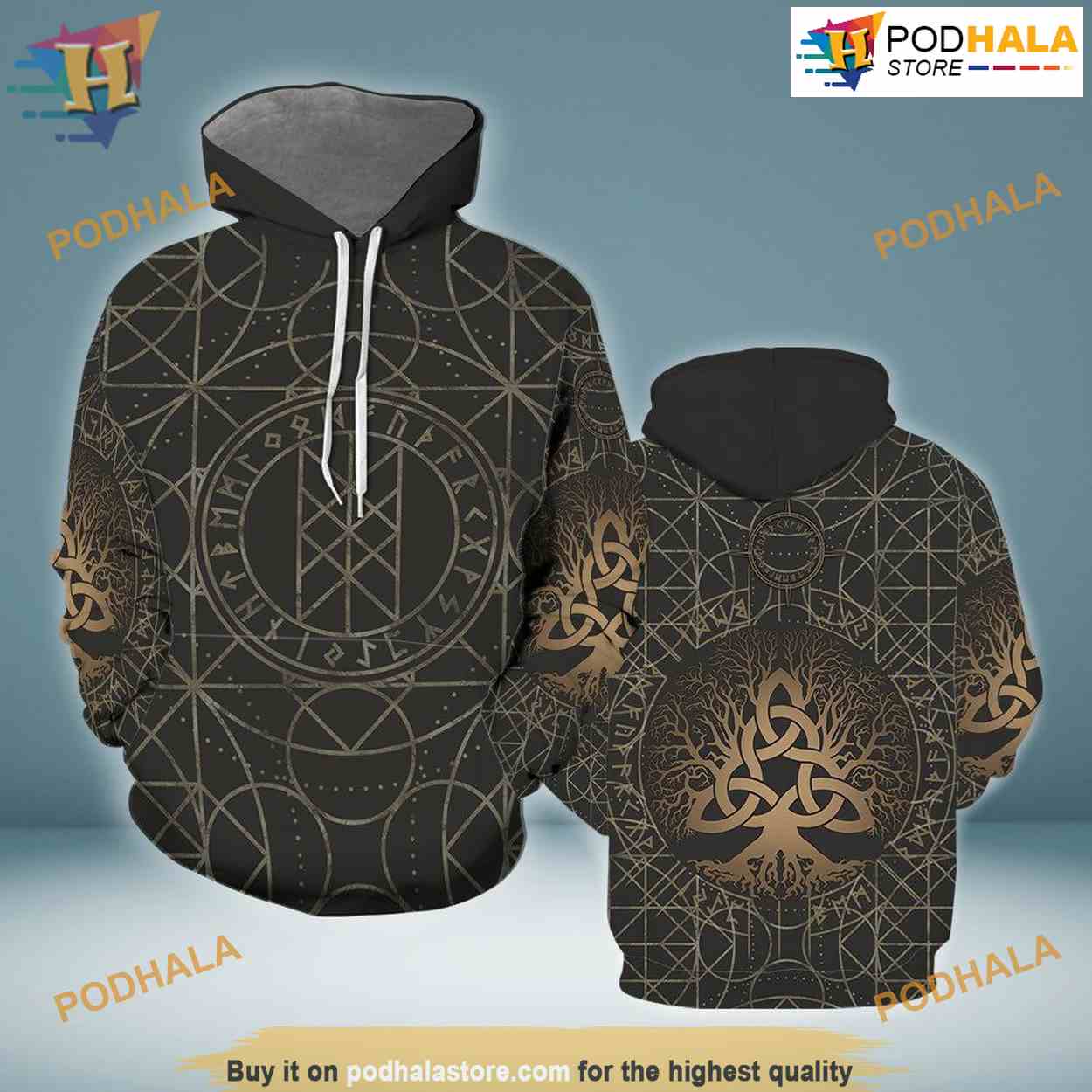 Yggdrasil Helm Of Awe Rune Circle All Over Printed 3D Hoodie Sweatshirt Yggdrasil Helm Of Awe Rune Circle All Over Printed 3D Hoodie Sweatshirt