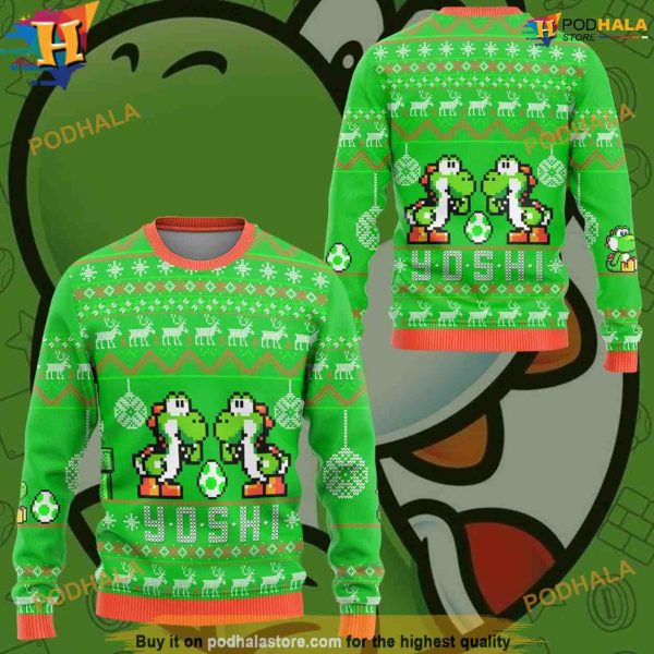 Yoshi Mario Bros Funny Xmas Sweater, Cute Ugly Christmas Gift for Gamers