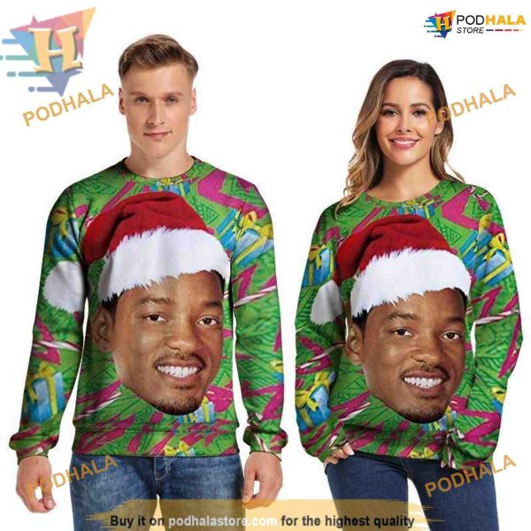 Young Man Face Green Xmas 3D Sweatshirt, Funny Christmas Gift Ideas