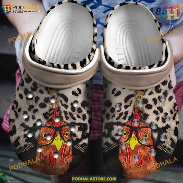 Zipper Leopard & Chicken Lover Crocs, Unique Classic Clog Design