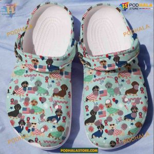 4th of July USA Flag Dachshund Crocs, Great for Patriotic Dog Lovers