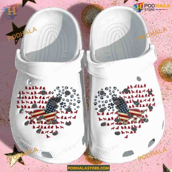 America Flag Heart Dachshund Crocs, Patriotic Dog Lover Footwear