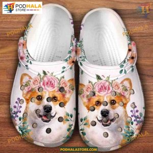 Artful Corgi Dog Flower 3D Printed Crocs, Unique Animal Lover Footwear