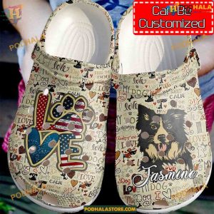 Border Collie Personalized Vintage Clog, Unisex Dog Crocs Shoes