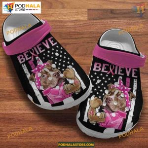 Breast Cancer Warrior Pitbull Puppy Crocs, October Pitbull Mom Gift