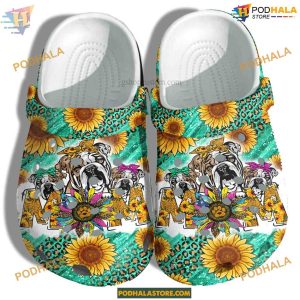 Bull Dog Mom Sunflower Leopard Bulldog Crocs for Special Gifts