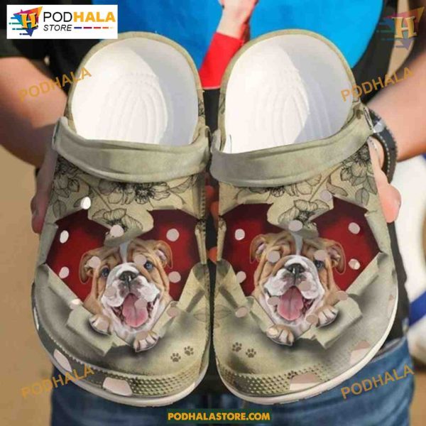 Bulldog Crack Red Heart Valentine’s Bulldog Crocs for Lovers