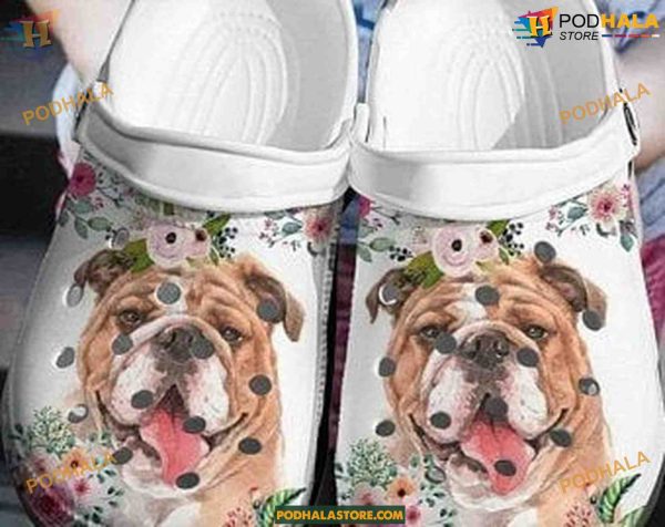 Bulldog Flower Crocs Crocband, Comfortable Dog Crocs for All